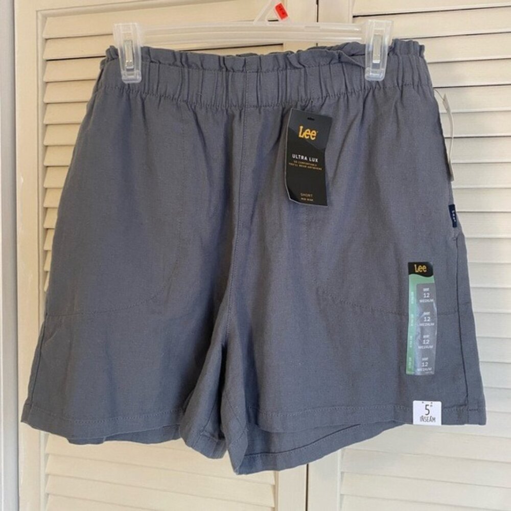 Lee Womens Ultra Lux Cotton & Linen Blend Shorts Size 12M Gray Elastic 5" Inseam